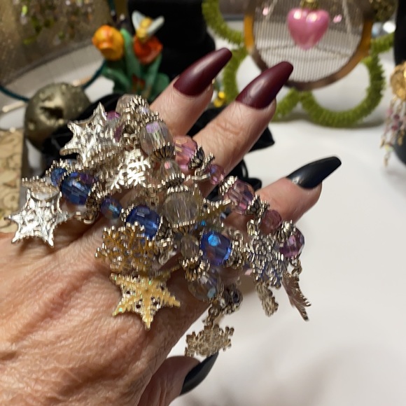 JTV Three Snowflake and Crystal Stretch Bracelets - Picture 5 of 5